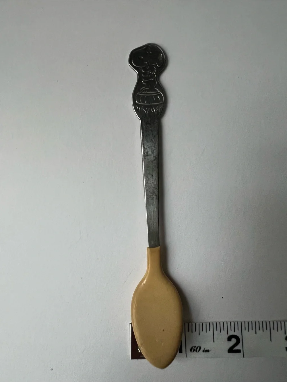 Vintage Snoopy Stainless Steel & Cream Baby Spoon